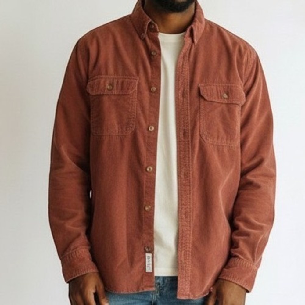Woolrich Corduroy Shirt Mens L Persimmon Rust Button Down Long Sleeve 6400 Gorp